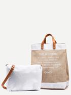 Shein Contrast Printed Linen Shopper Bag With Crossbody Bag