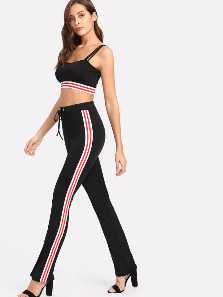 Shein Striped Sports Bra And Sweatpants Set