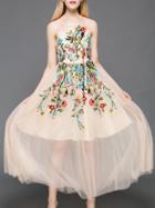 Shein Nude Gauze Embroidered A-line Dress