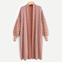 Shein Bishop Sleeve Geo Pattern Cardigan Sweater
