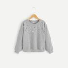 Shein Girls Pearl Beaded Heather Knit Sweatshirt