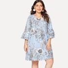 Shein Plus Layered Sleeve Floral Print Dress