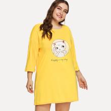 Shein Plus Cat & Letter Print Night Dress