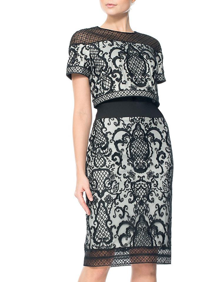 Shein Black Round Neck Short Sleeve Embroidered Dress