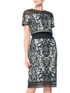 Shein Black Round Neck Short Sleeve Embroidered Dress