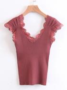Shein Lace Edge Double V Neckline Knit Tank