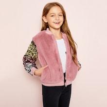 Shein Girls Contrast Sequin Teddy Jacket