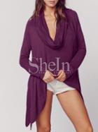 Shein Purple Cowl Neck Asymmetric T-shirt