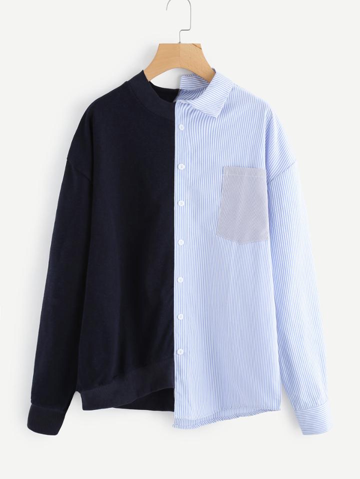 Shein Single Mixed Media Striped Shirt