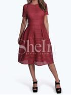 Shein Burgundy Short Sleeve Hollow Out Flippy Dress