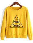 Shein Yellow Round Neck Triangle Letters Print Sweatshirt