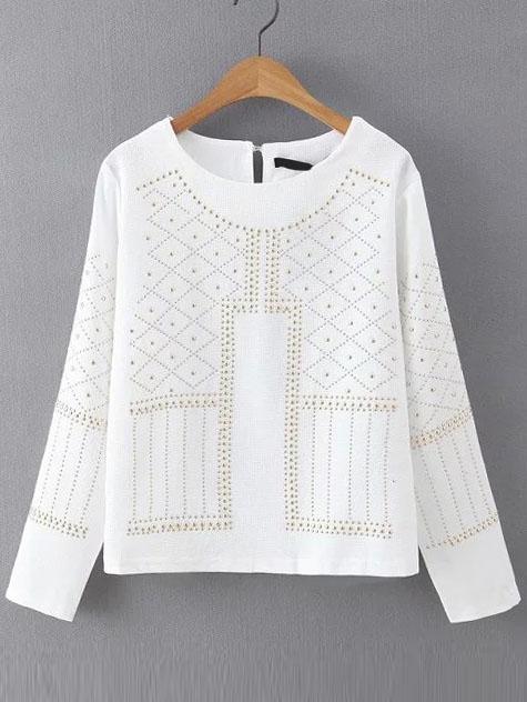 Shein Studded Keyhole White Shirt