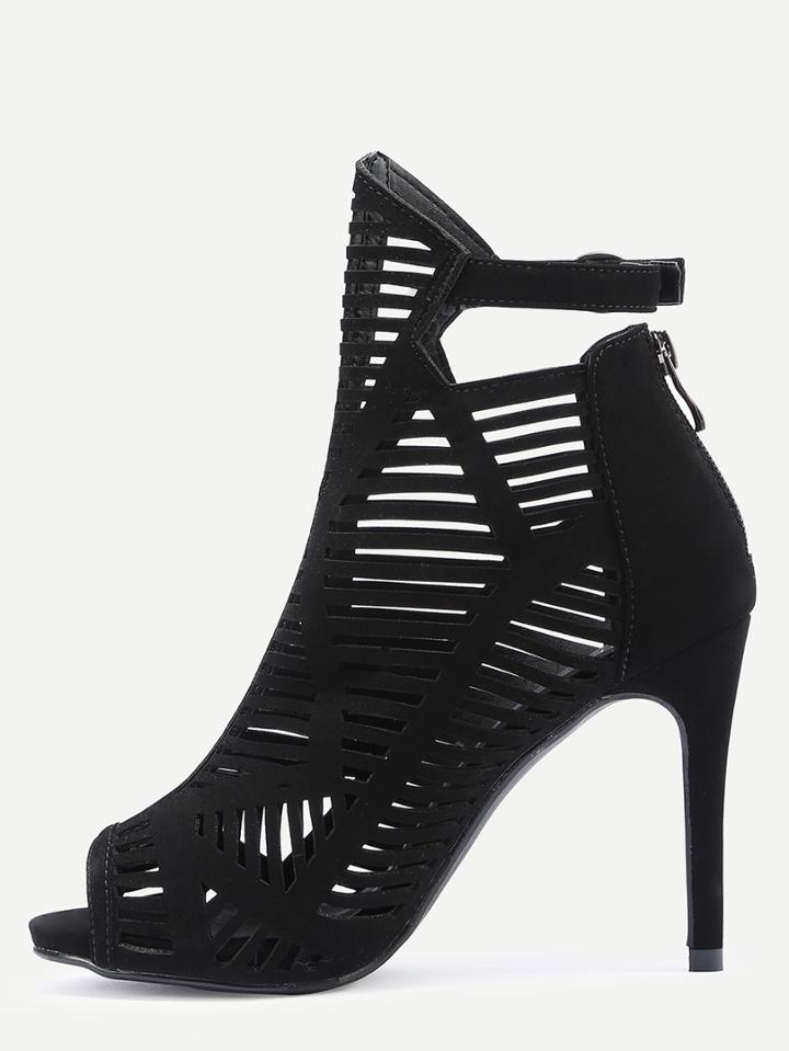 Shein Black Peep Toe Buckle Strap High Heeled Sandals