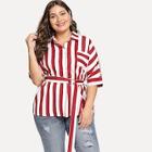 Shein Plus Collar Striped Blouses