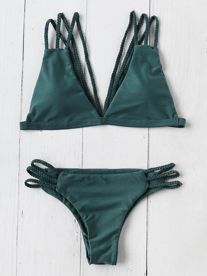 Shein Braided Detail Strappy Back Triangle Bikini Set