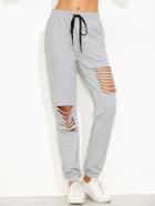 Shein Heather Grey Ripped Drawstring Sweatpants