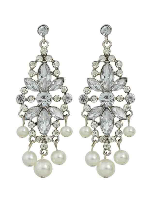 Shein Wedding Jewelry Rhinestone Pearl Flower Chandelier Earrings