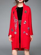 Shein Red Butterfly Applique Pouf Pockets Coat