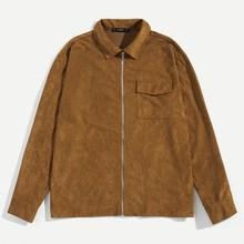 Shein Men Flap Pocket Front Zip Up Suede Jacket