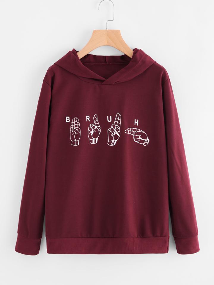 Shein Hand Print Hooded Sweatshirt