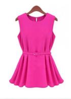 Rosewe Stacked Women Rose Sleeveless Round Collar Mini Dress