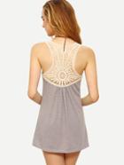 Shein Lace Racerback Striped Tank Top - Grey