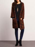 Shein Brown Long Sleeve Diamondback Pockets Coat Sweater