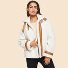Shein Contrast Faux Leather Detail Teddy Jacket
