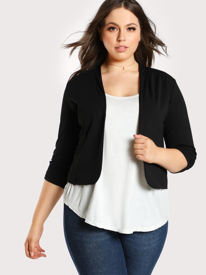 Shein Shirred Cuff Stretch Knit Blazer