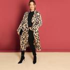 Shein Plus Waterfall Collar Leopard Print Coat