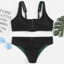 Shein Contrast Piping Button Bikini Set
