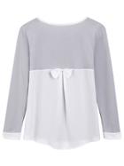 Shein Grey Round Neck Contrast Trims Bow Embellished Blouse