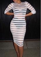 Rosewe Semi Sheer Three Quarter Sleeve White Gauze Dress