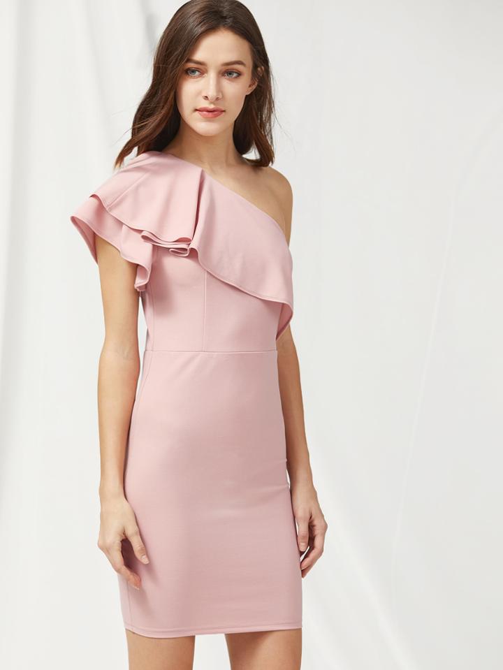 Shein Flounce One Shoulder Zip Side Tailored Dress