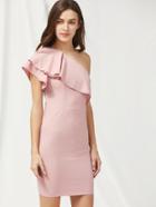 Shein Flounce One Shoulder Zip Side Tailored Dress