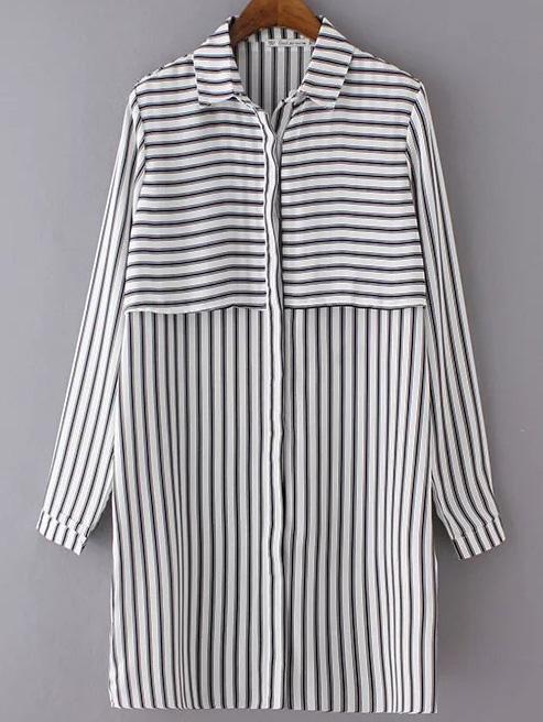 Shein Black And White Striped Shirt Dress