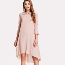 Shein Pearl Beaded Frill Trim Dip Hem Dress