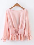 Shein Lace Up Corset Lantern Sleeve Blouse