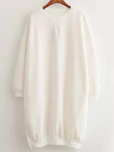 Shein White Crew Neck Split Loose Sweatshirt Dress