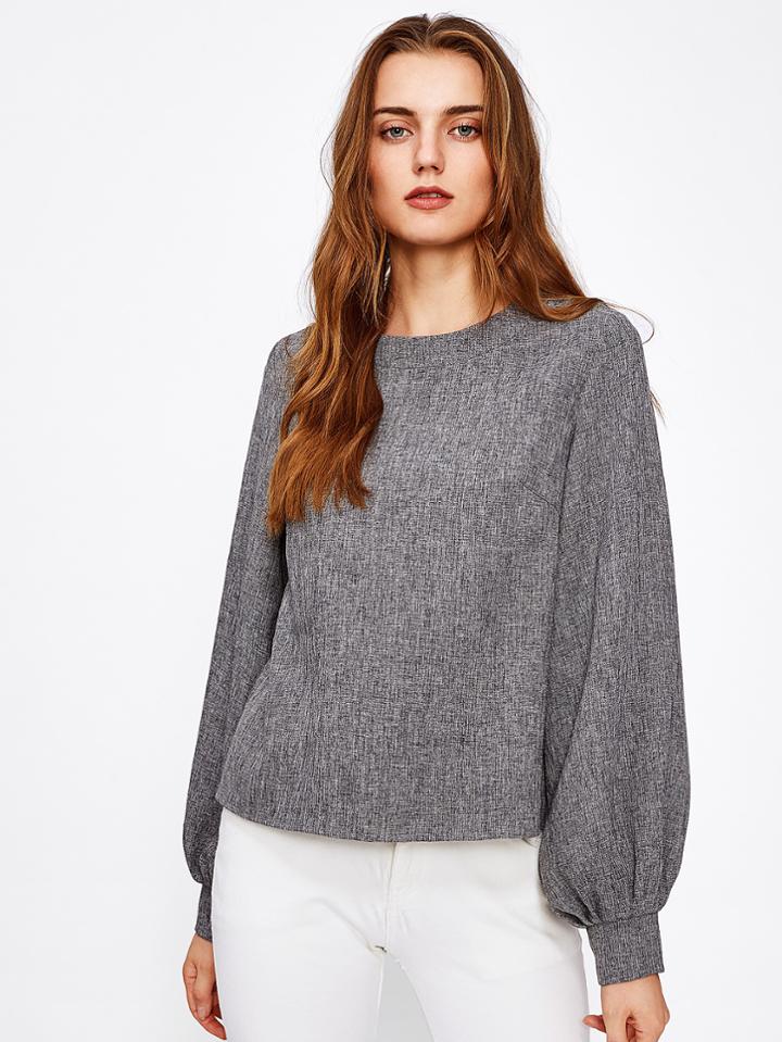 Shein Bishop Sleeve Button Back Blouse