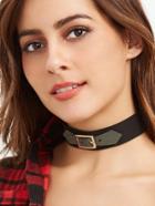 Shein Grey Buckle Black Band Stylish Choker Necklace