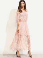 Shein Pink Lace Off The Shoulder Long Dress