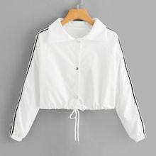 Shein Striped Tape Side Drawstring Hem Jacket