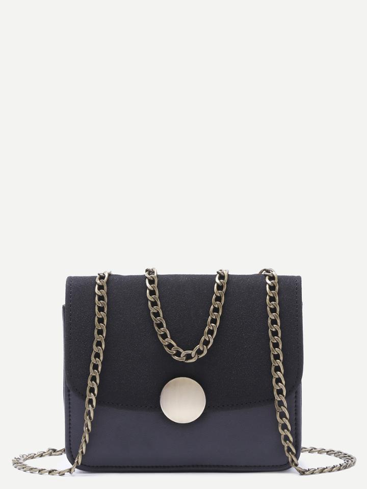 Shein Black Contrast Boxy Shoulder Bag With Chain Strap