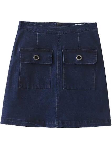 Shein Blue Pockets Zipper Back Denim Skirt