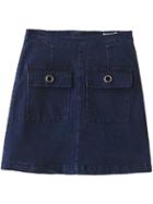 Shein Blue Pockets Zipper Back Denim Skirt
