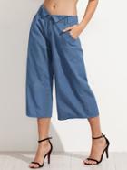 Shein Blue Wide-leg Capri Pants With Pockets