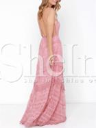 Shein Pink Spaghetti Strap Backless Lace Lipsy Flowy Occassions Maxi Dress