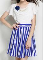 Rosewe Butterfly Sleeve Stripe Print Skater Dress