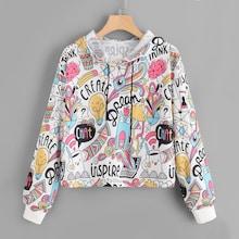 Shein Cartoon Print Drawstring Hoodie